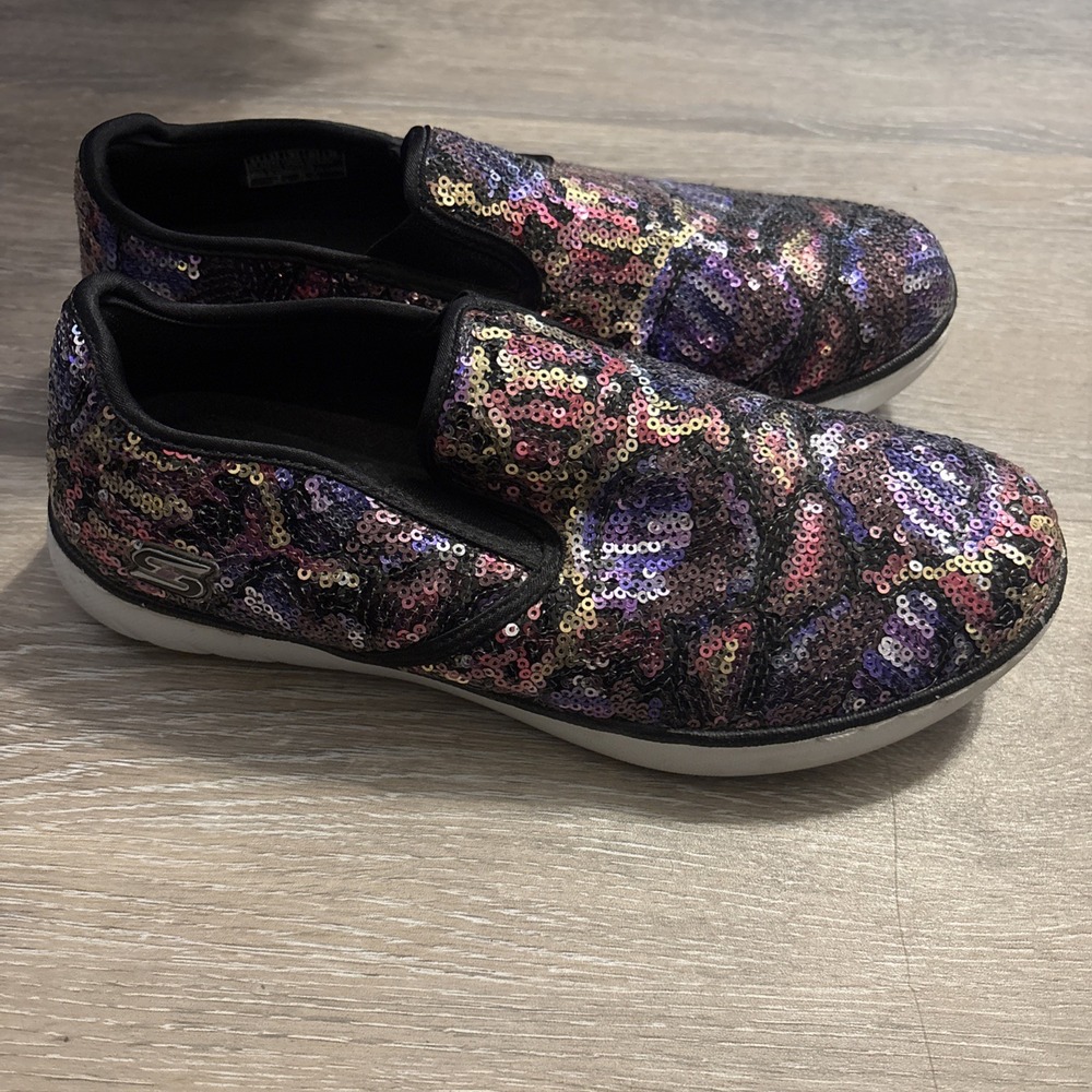 Skechers Millennial-All Out Sequin Slip On Sneakers Black Multi Women's Size 6.5